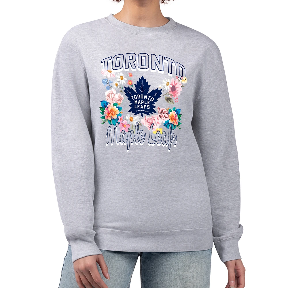 Women's G-III 4Her by Carl Banks Heather Gray Toronto Maple Leafs Flower Logo Pullover Sweatshirt