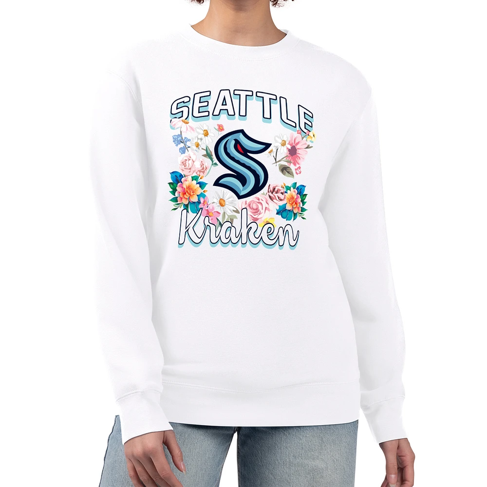 Women's G-III 4Her by Carl Banks White Seattle Kraken Flower Logo Pullover Sweatshirt