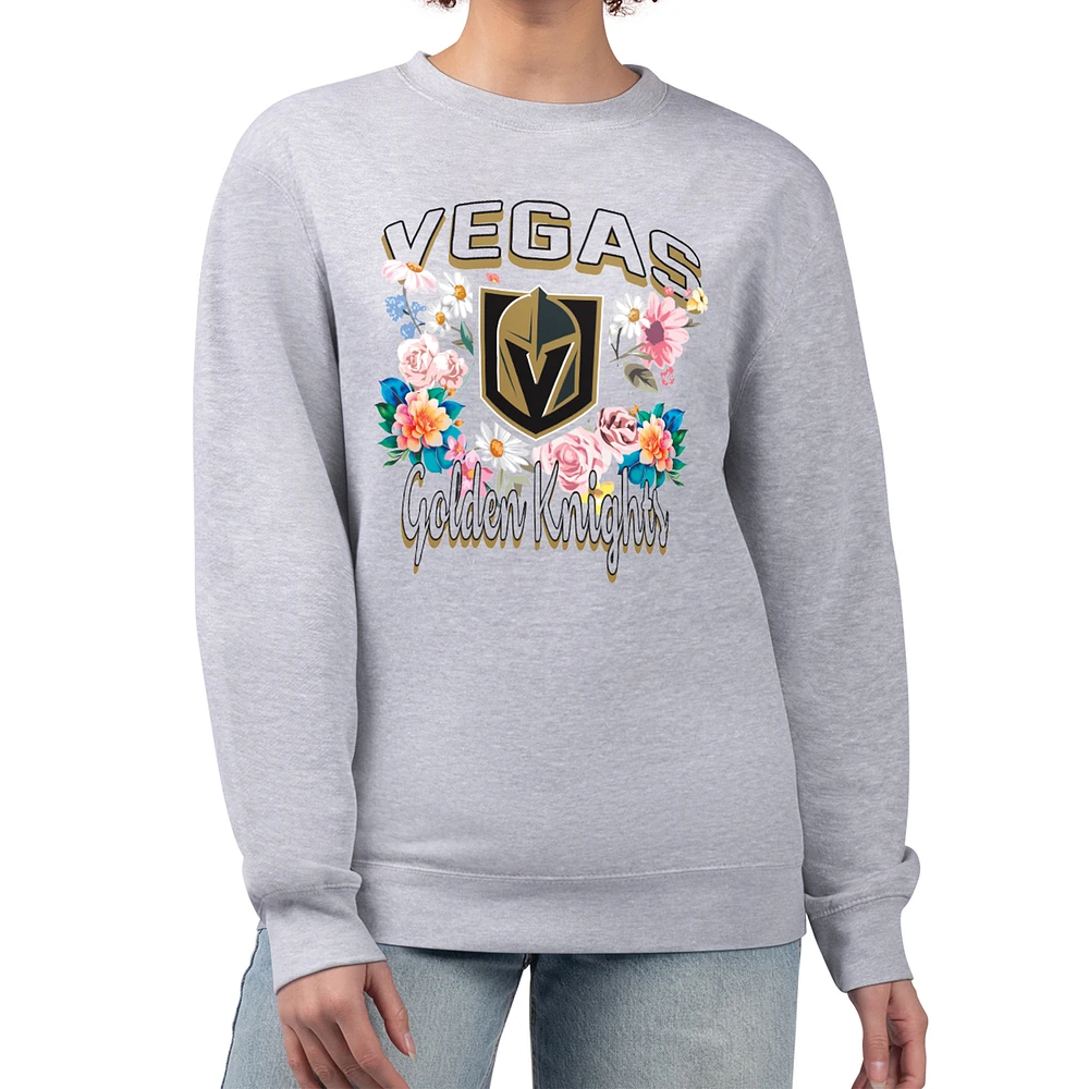 Women's G-III 4Her by Carl Banks Heather Gray Vegas Golden Knights Flower Logo Pullover Sweatshirt