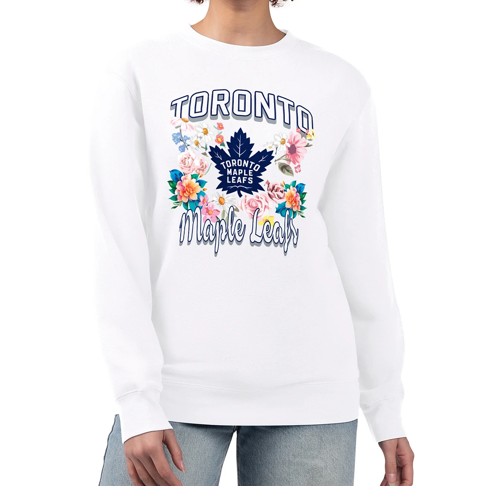 Women's G-III 4Her by Carl Banks White Toronto Maple Leafs Flower Logo Pullover Sweatshirt