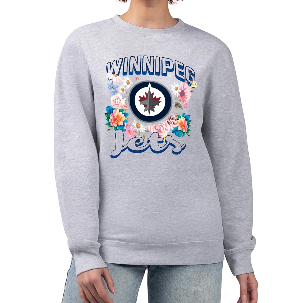 Women's G-III 4Her by Carl Banks Heather Gray Winnipeg Jets Flower Logo Pullover Sweatshirt