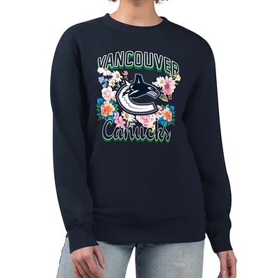 Women's G-III 4Her by Carl Banks Navy Vancouver Canucks Flower Logo Pullover Sweatshirt