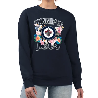 Women's G-III 4Her by Carl Banks Navy Winnipeg Jets Flower Logo Pullover Sweatshirt