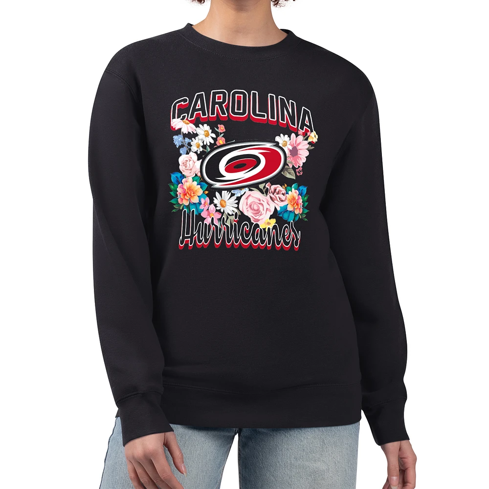 Women's G-III 4Her by Carl Banks Black Carolina Hurricanes Flower Logo Pullover Sweatshirt