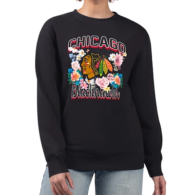 Women's G-III 4Her by Carl Banks Chicago Blackhawks Flower Logo Pullover Sweatshirt