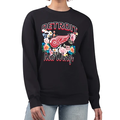 Women's G-III 4Her by Carl Banks Black Detroit Red Wings Flower Logo Pullover Sweatshirt