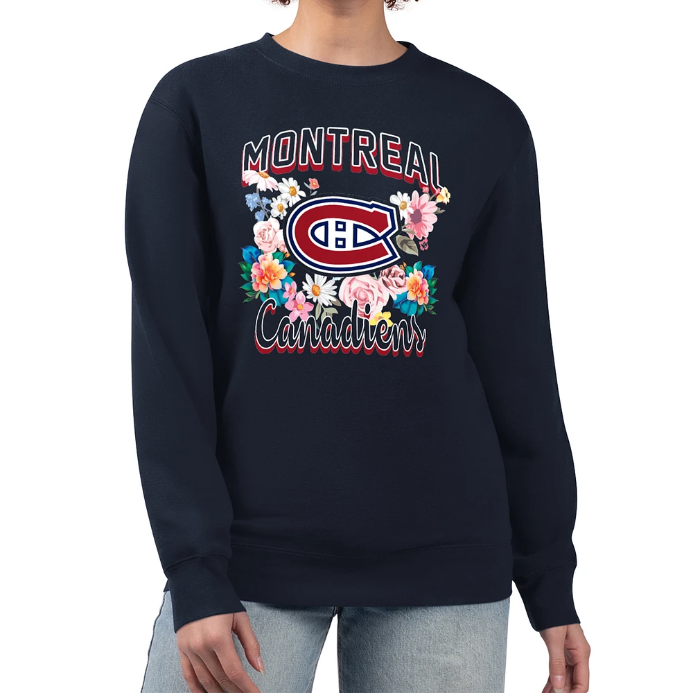 Women's G-III 4Her by Carl Banks Navy Montreal Canadiens Flower Logo Pullover Sweatshirt