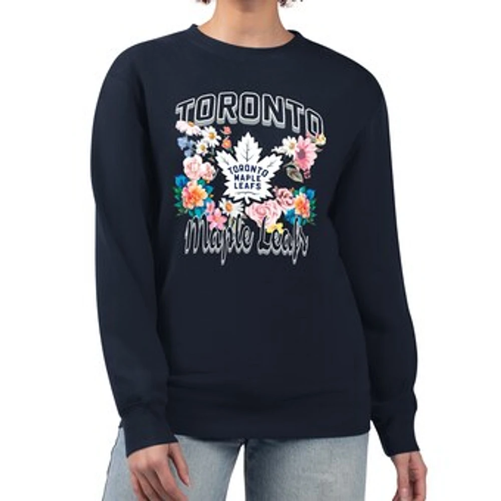 Women's G-III 4Her by Carl Banks Navy Toronto Maple Leafs Flower Logo Pullover Sweatshirt