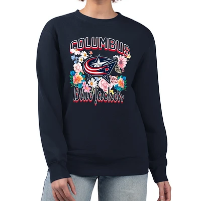 Women's G-III 4Her by Carl Banks Navy Columbus Blue Jackets Flower Logo Pullover Sweatshirt