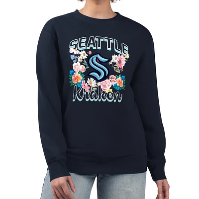 Women's G-III 4Her by Carl Banks Deep Sea Blue Seattle Kraken Flower Logo Pullover Sweatshirt