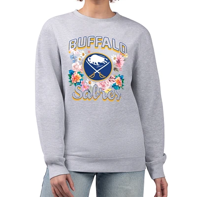Women's G-III 4Her by Carl Banks Heather Gray Buffalo Sabres Flower Logo Pullover Sweatshirt