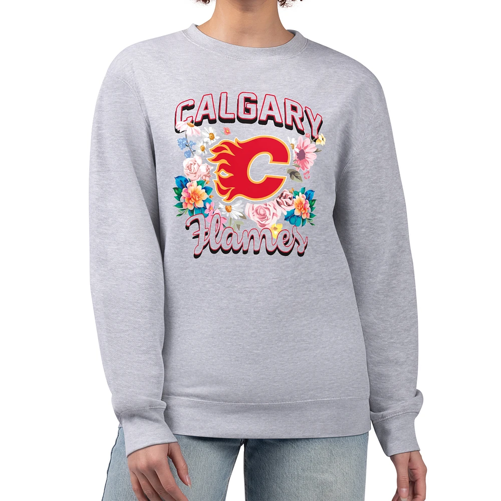 Women's G-III 4Her by Carl Banks Heather Gray Calgary Flames Flower Logo Pullover Sweatshirt