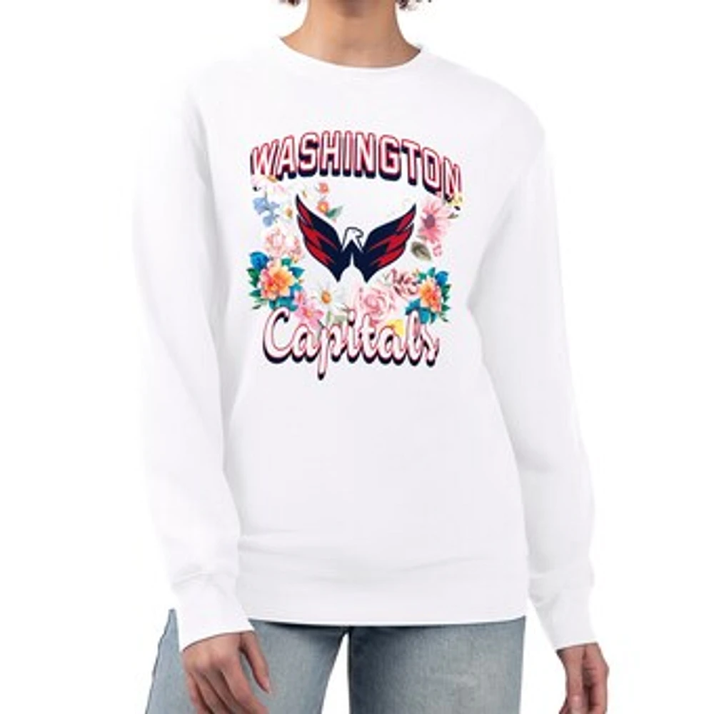 Women's G-III 4Her by Carl Banks White Washington Capitals Flower Logo Pullover Sweatshirt