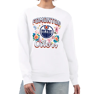 Women's G-III 4Her by Carl Banks White Edmonton Oilers Flower Logo Pullover Sweatshirt
