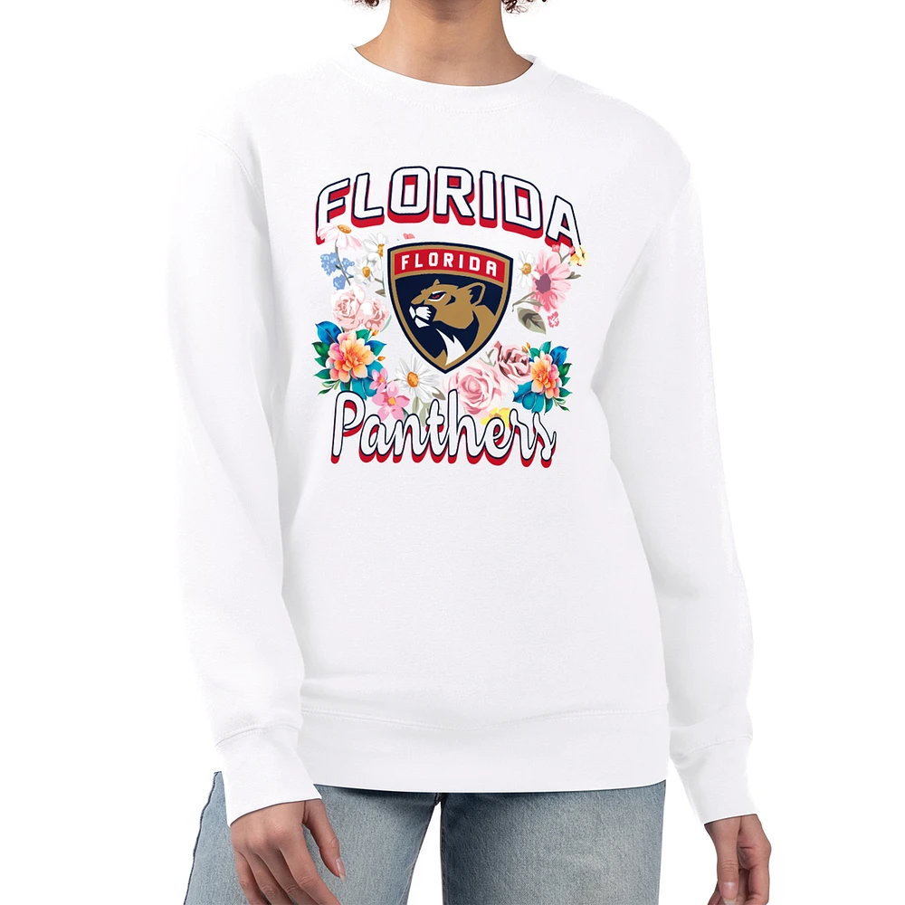 Women's G-III 4Her by Carl Banks White Florida Panthers Flower Logo Pullover Sweatshirt