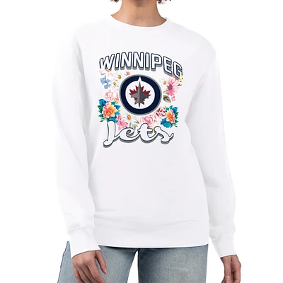 Women's G-III 4Her by Carl Banks White Winnipeg Jets Flower Logo Pullover Sweatshirt
