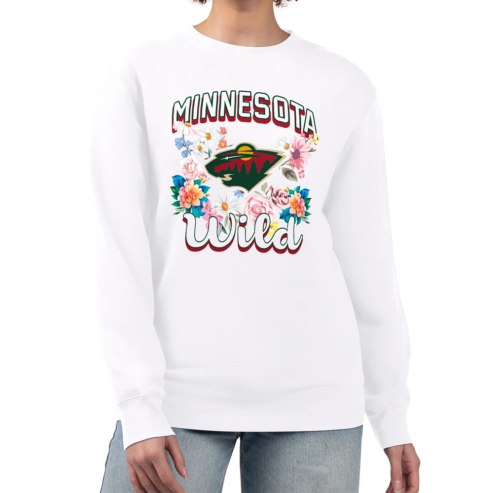 Women's G-III 4Her by Carl Banks White Minnesota Wild Flower Logo Pullover Sweatshirt