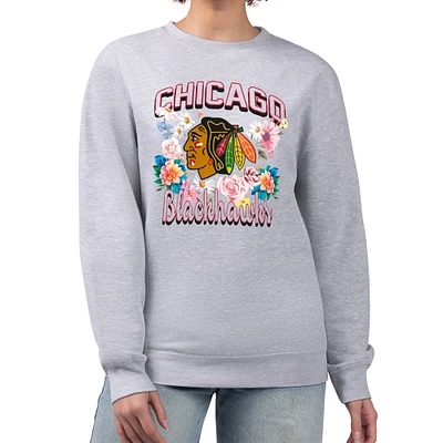 Women's G-III 4Her by Carl Banks Heather Gray Chicago Blackhawks Flower Logo Pullover Sweatshirt