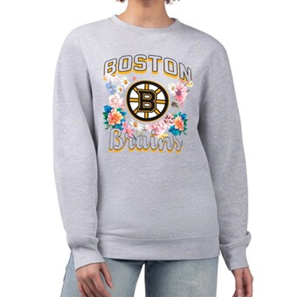 Women's G-III 4Her by Carl Banks Heather Gray Boston Bruins Flower Logo Pullover Sweatshirt