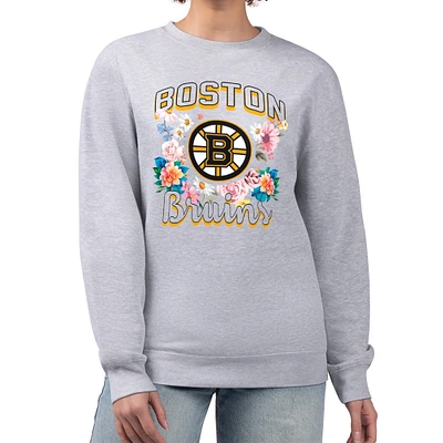 Women's G-III 4Her by Carl Banks Heather Gray Boston Bruins Flower Logo Pullover Sweatshirt