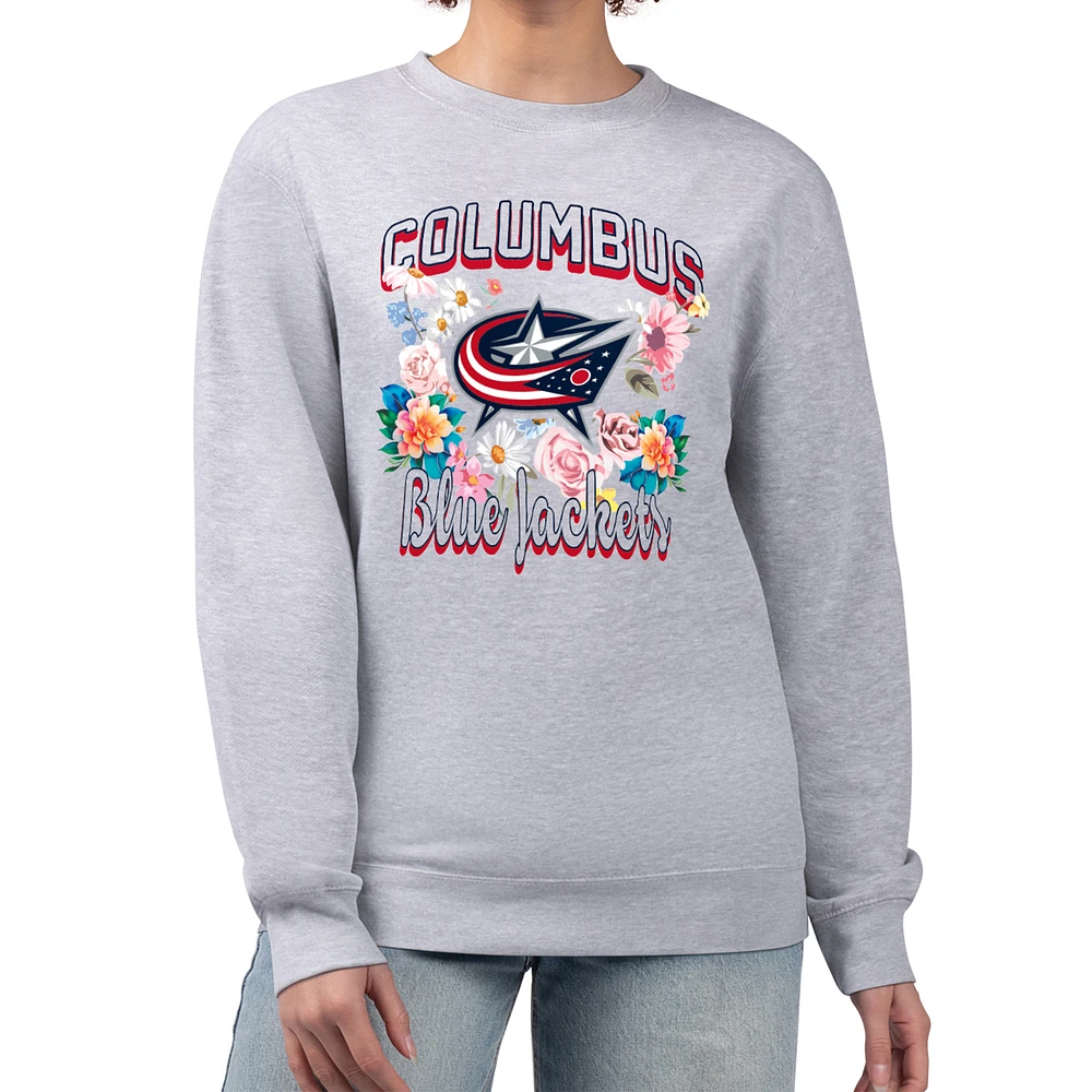 Women's G-III 4Her by Carl Banks Heather Gray Columbus Blue Jackets Flower Logo Pullover Sweatshirt