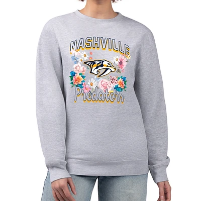 Women's G-III 4Her by Carl Banks Heather Gray Nashville Predators Flower Logo Pullover Sweatshirt