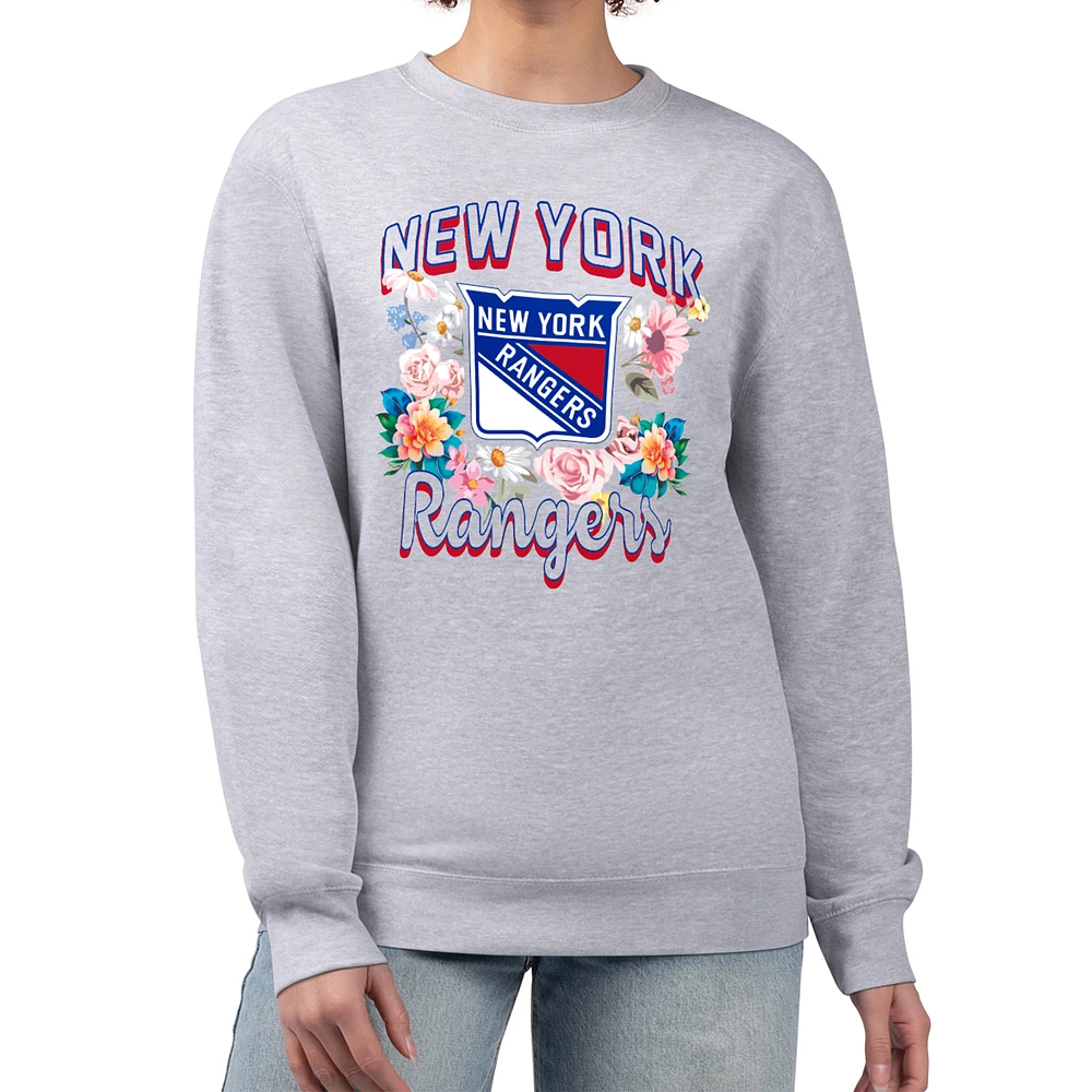 Women's G-III 4Her by Carl Banks Heather Gray New York Rangers Flower Logo Pullover Sweatshirt