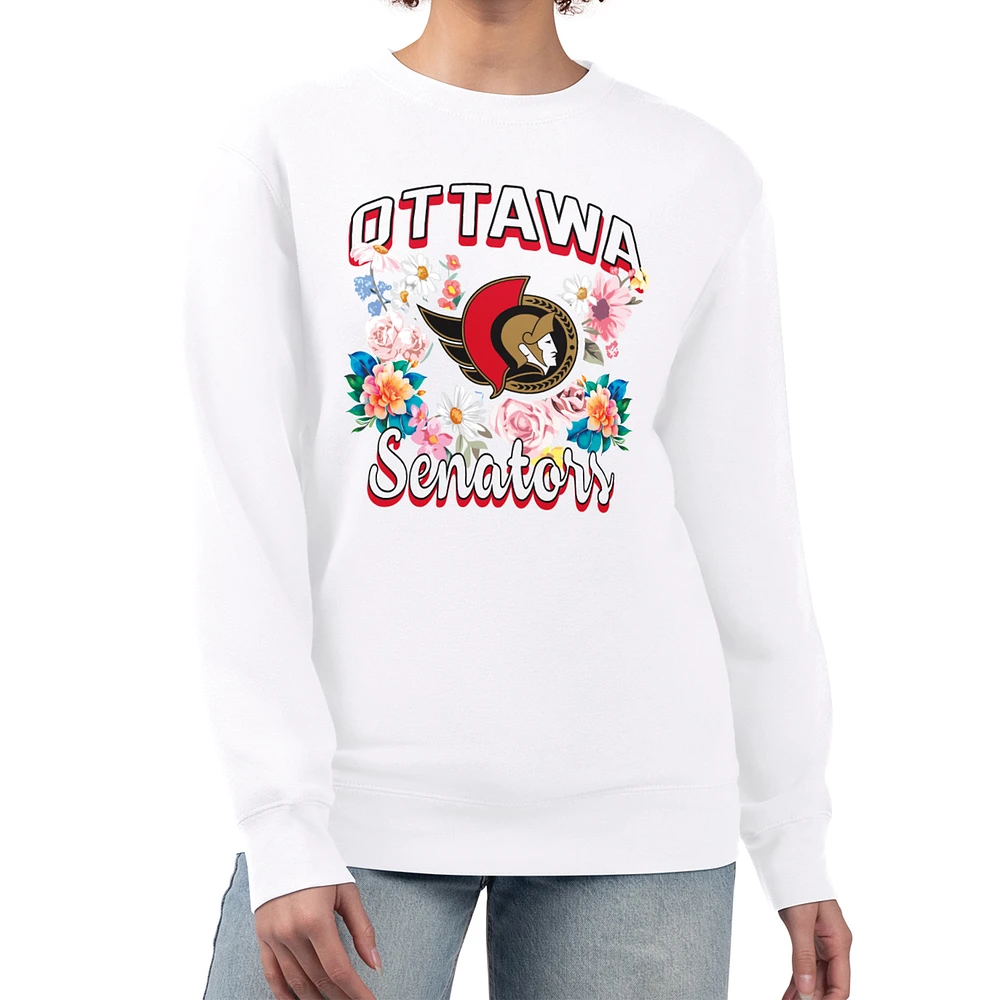 Women's G-III 4Her by Carl Banks White Ottawa Senators Flower Logo Pullover Sweatshirt