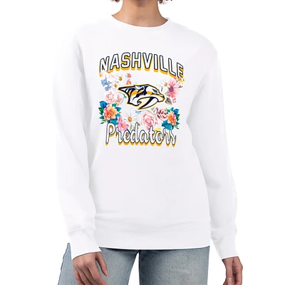 Women's G-III 4Her by Carl Banks White Nashville Predators Flower Logo Pullover Sweatshirt