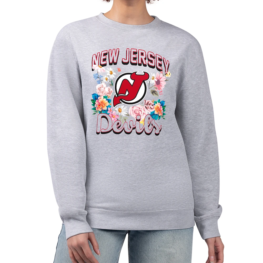 Women's G-III 4Her by Carl Banks Heather Gray New Jersey Devils Flower Logo Pullover Sweatshirt
