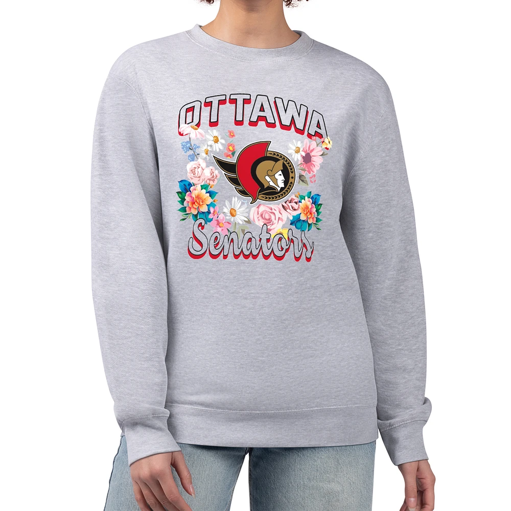 Women's G-III 4Her by Carl Banks Heather Gray Ottawa Senators Flower Logo Pullover Sweatshirt