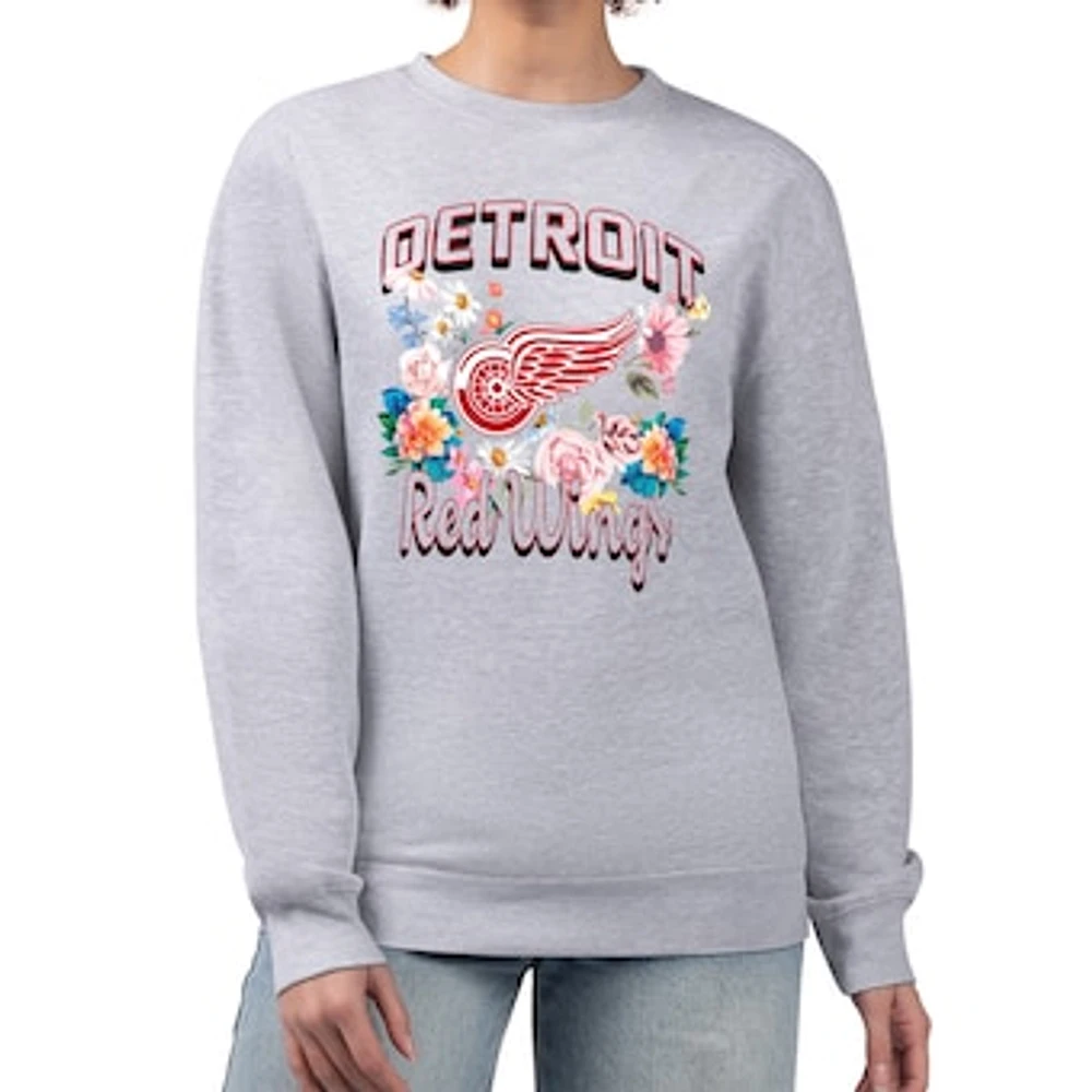 Women's G-III 4Her by Carl Banks Heather Gray Detroit Red Wings Flower Logo Pullover Sweatshirt