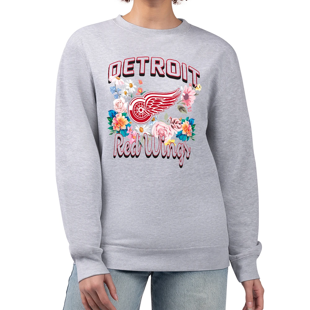 Women's G-III 4Her by Carl Banks Heather Gray Detroit Red Wings Flower Logo Pullover Sweatshirt