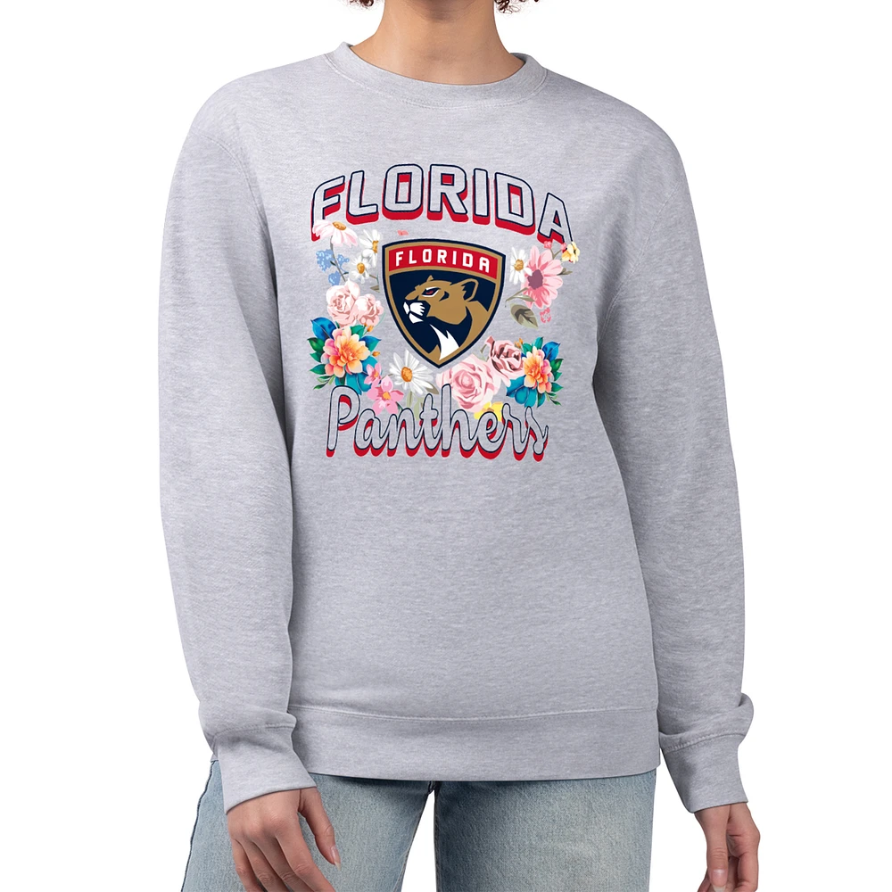 Women's G-III 4Her by Carl Banks Heather Gray Florida Panthers Flower Logo Pullover Sweatshirt