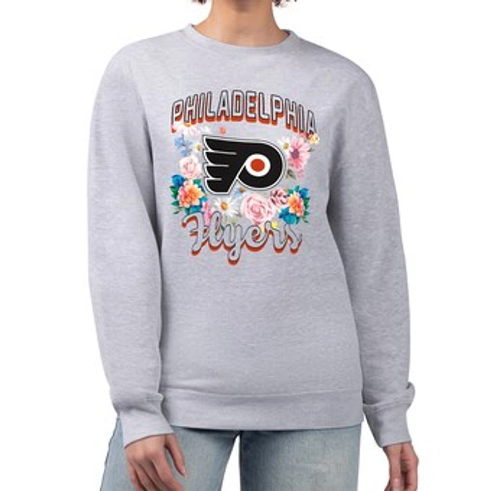 Women's G-III 4Her by Carl Banks Heather Gray Philadelphia Flyers Flower Logo Pullover Sweatshirt