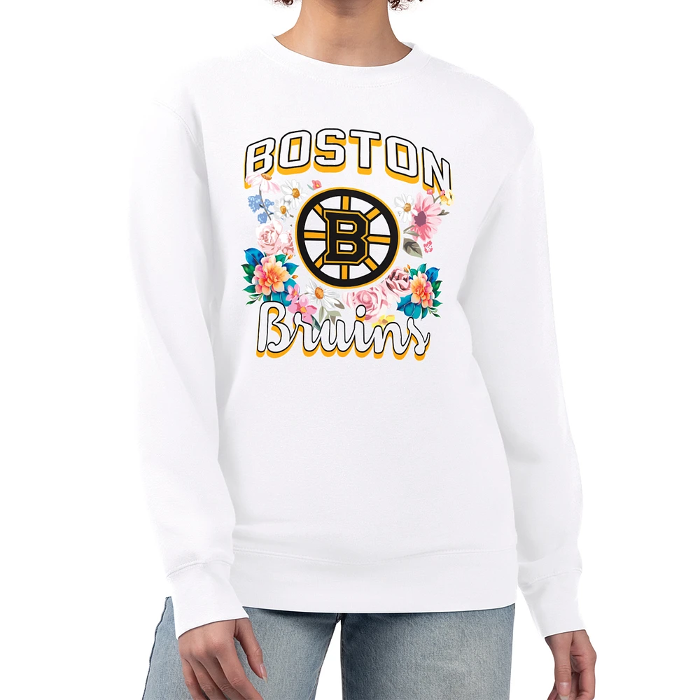 Women's G-III 4Her by Carl Banks White Boston Bruins Flower Logo Pullover Sweatshirt