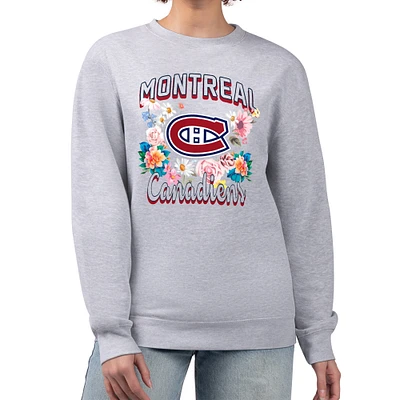 Women's G-III 4Her by Carl Banks Heather Gray Montreal Canadiens Flower Logo Pullover Sweatshirt