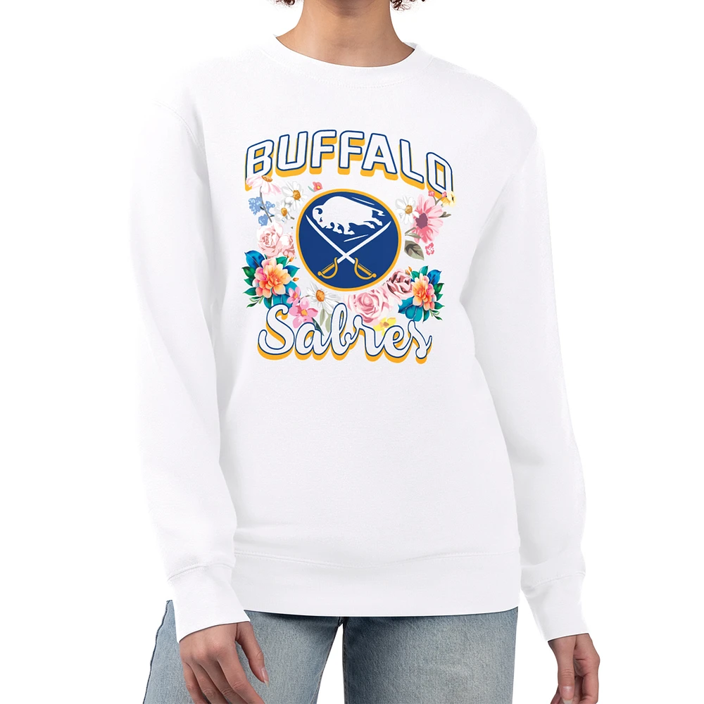 Women's G-III 4Her by Carl Banks White Buffalo Sabres Flower Logo Pullover Sweatshirt