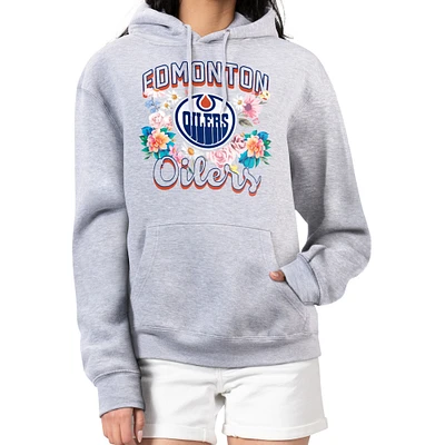 Women's G-III 4Her by Carl Banks Heather Gray Edmonton Oilers Flower Logo Pullover Hoodie