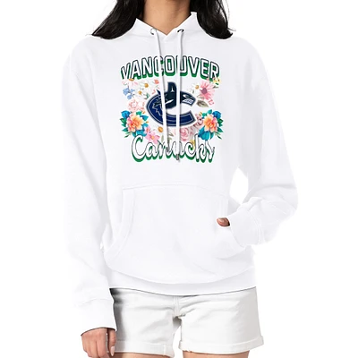 Women's G-III 4Her by Carl Banks White Vancouver Canucks Flower Logo Pullover Hoodie