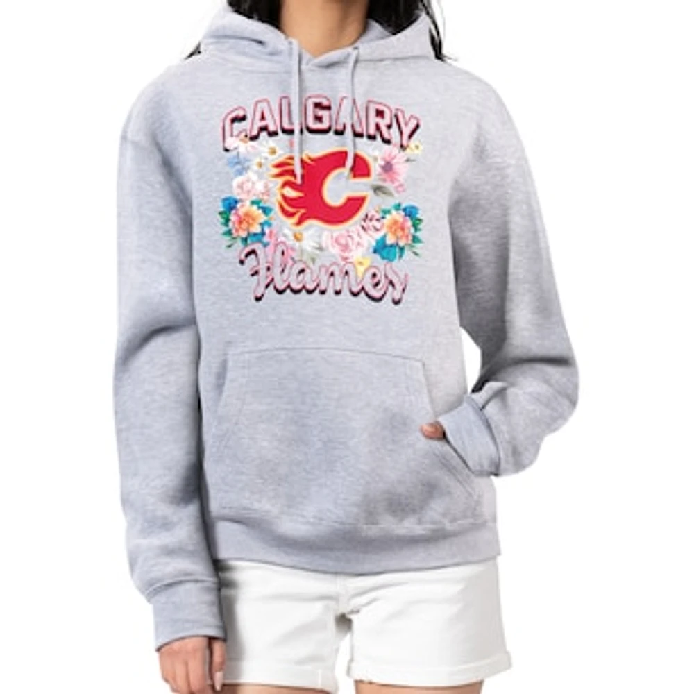 Women's G-III 4Her by Carl Banks Heather Gray Calgary Flames Flower Logo Pullover Hoodie