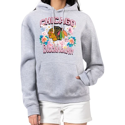 Women's G-III 4Her by Carl Banks Heather Gray Chicago Blackhawks Flower Logo Pullover Hoodie