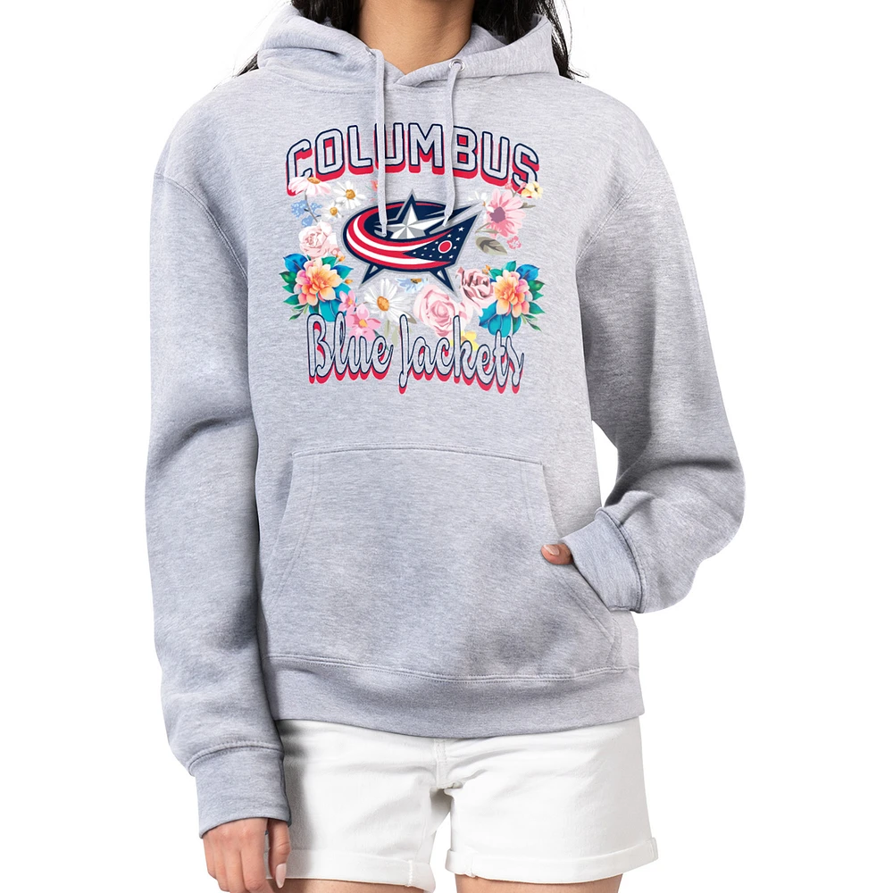 Women's G-III 4Her by Carl Banks Heather Gray Columbus Blue Jackets Flower Logo Pullover Hoodie