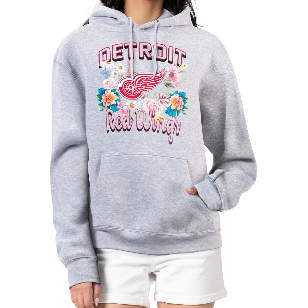 Women's G-III 4Her by Carl Banks Heather Gray Detroit Red Wings Flower Logo Pullover Hoodie