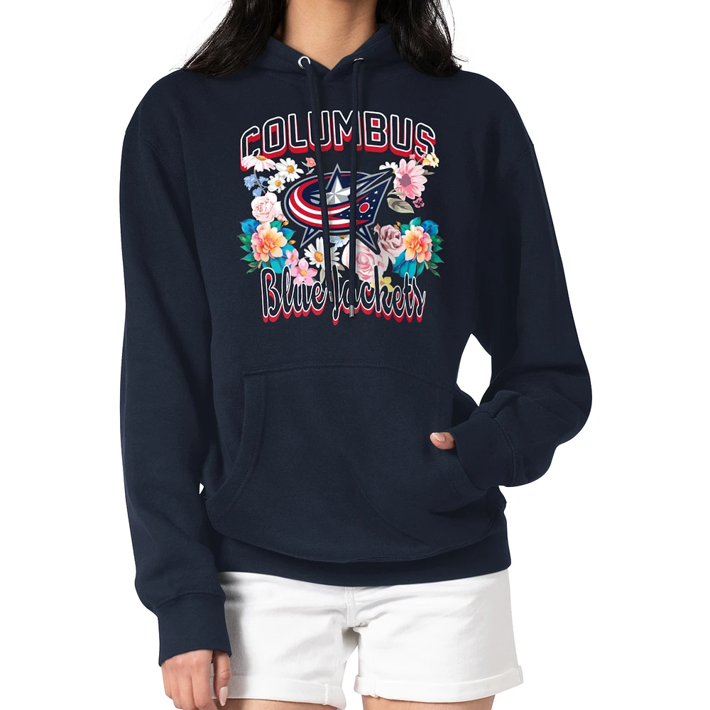 Women's G-III 4Her by Carl Banks Navy Columbus Blue Jackets Flower Logo Pullover Hoodie