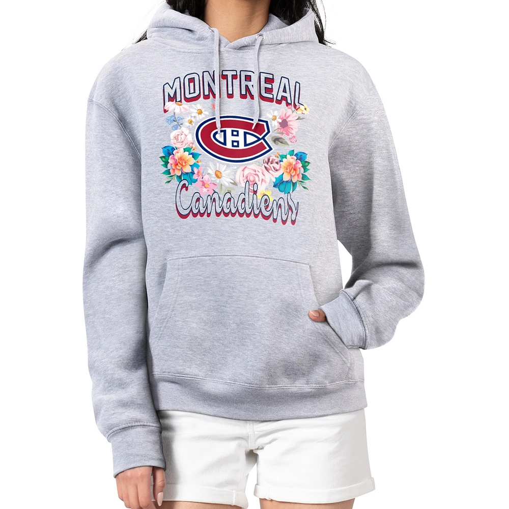 Women's G-III 4Her by Carl Banks Heather Gray Montreal Canadiens Flower Logo Pullover Hoodie