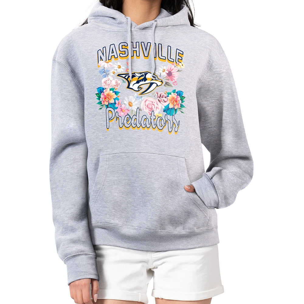 Women's G-III 4Her by Carl Banks Heather Gray Nashville Predators Flower Logo Pullover Hoodie