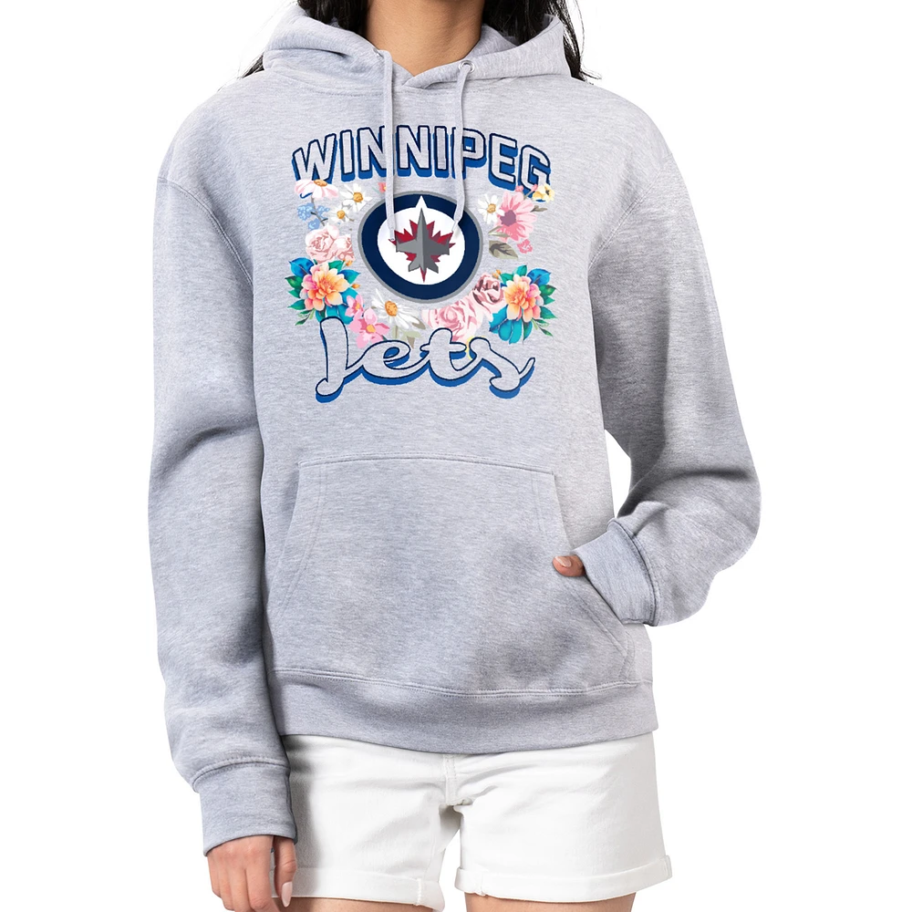 Women's G-III 4Her by Carl Banks Heather Gray Winnipeg Jets Flower Logo Pullover Hoodie