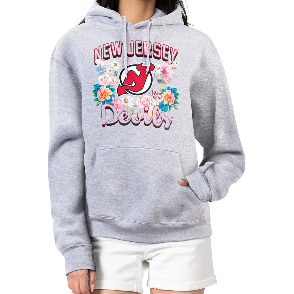 Women's G-III 4Her by Carl Banks Heather Gray New Jersey Devils Flower Logo Pullover Hoodie