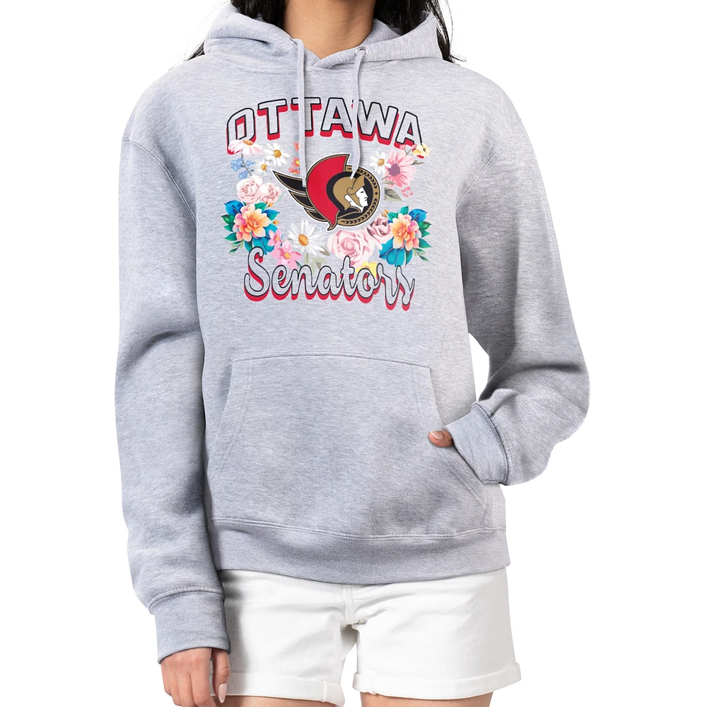 Women's G-III 4Her by Carl Banks Heather Gray Ottawa Senators Flower Logo Pullover Hoodie